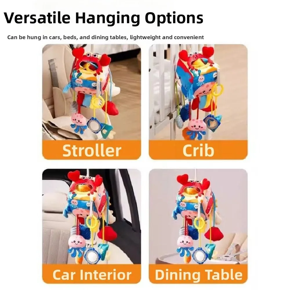 Creative Baby Animal Rattles Soft Crab-shaped Plush Stuffed Sensory Toy Comfortable To Touch Teether Baby Pull String Toys