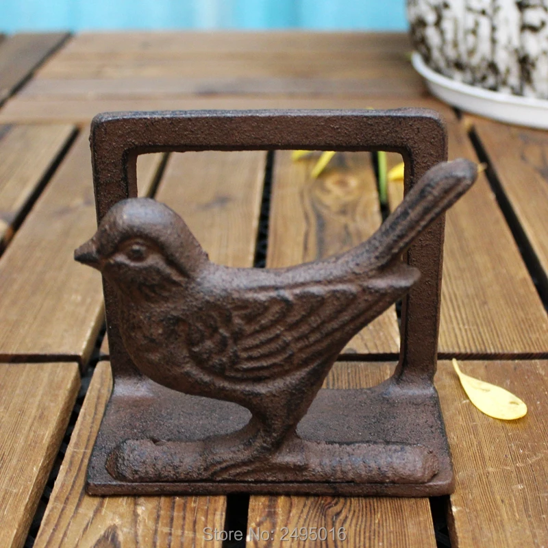 Brown Cast Iron Bird-Shaped Business Card Holder - Decorative Office Ornaments, Stand-Type Card Stand Case for Craft Enthusiasts