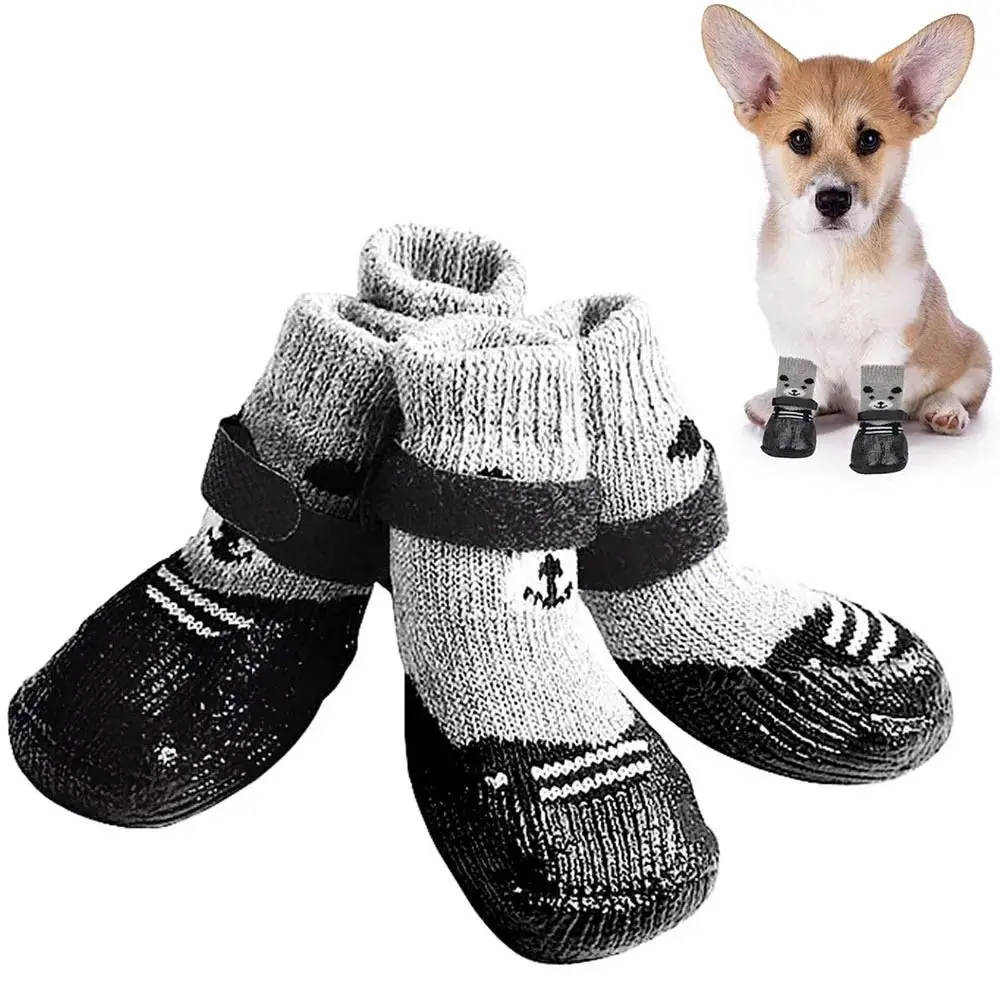 Autumn Winter Pet Dog Shoes Socks Waterproof Cats Dogs Rubber Socks Non-slip Dog Rain Snow Boots Socks Dogs Knitting Warm Socks