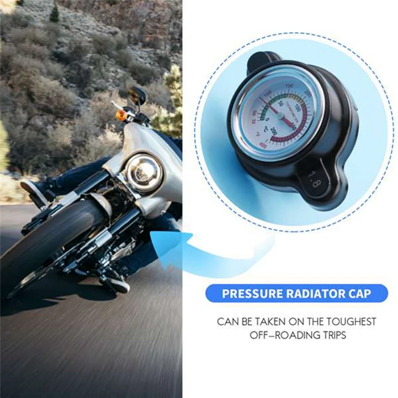 A80X-Tutup Radiator Tekanan Tinggi dengan Pengukur Suhu, Tutup Radiator 1.8 Bar 25.6Psi untuk Honda, Kawasaki, Suzuki, Yamaha
