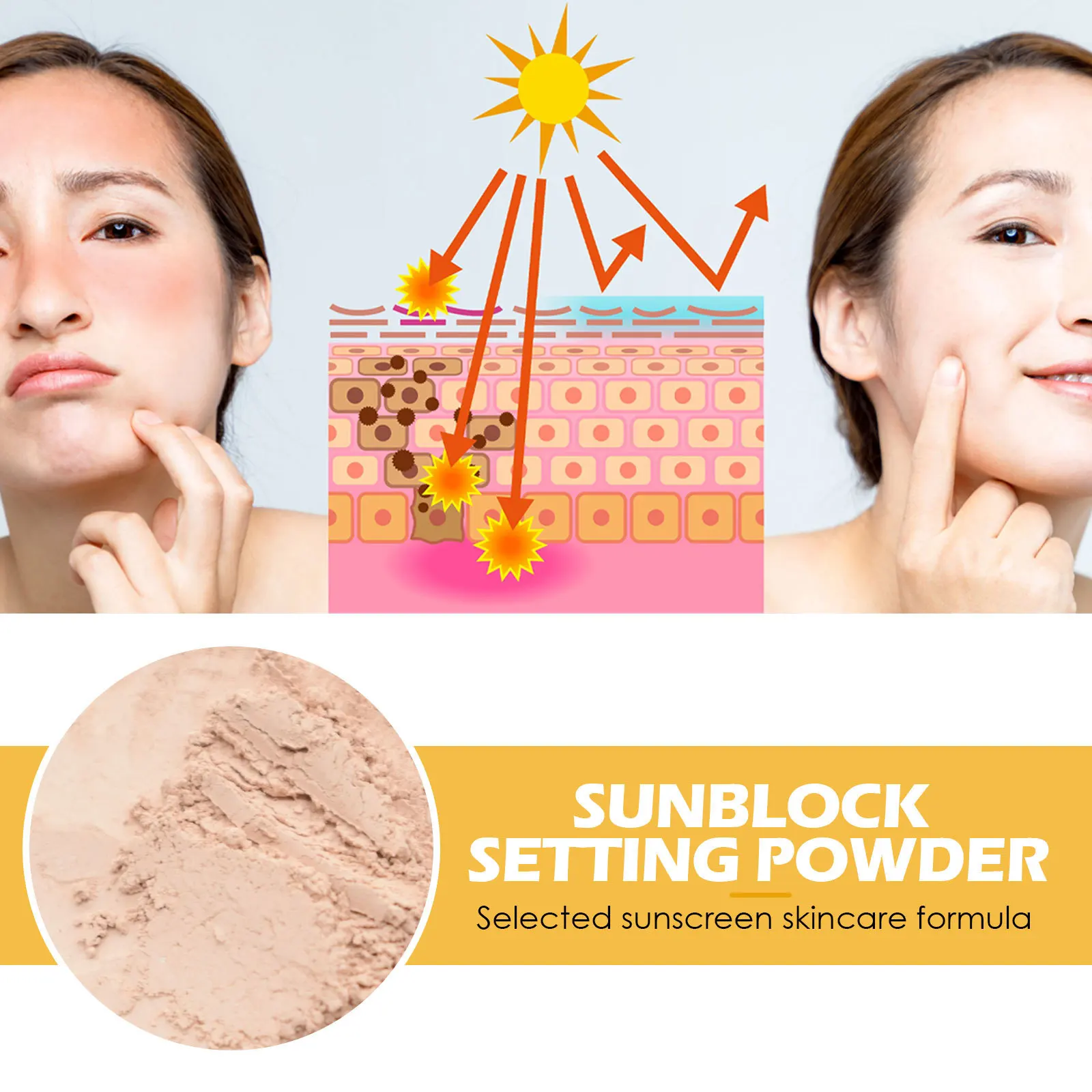 Zonnebrandcrème Losse Poeder Waterdichte Fleuren Onzichtbare Poriën Langdurige Olie-Controle Spf50 Matte Make-Up Gezicht Styling Poeder 8G