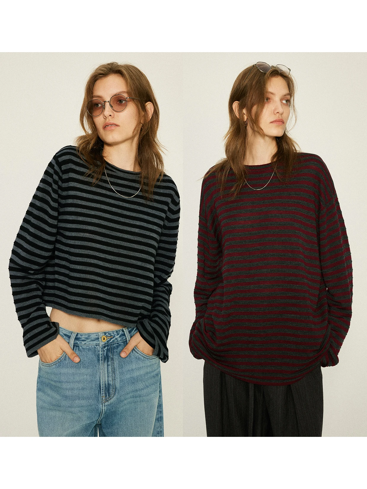 

Шерстяная вязаная футболка KEIGAN Camere в полоску, свободного кроя, из шелковой шерсти, для повседневной носки, зимняя коллекция, женская мода