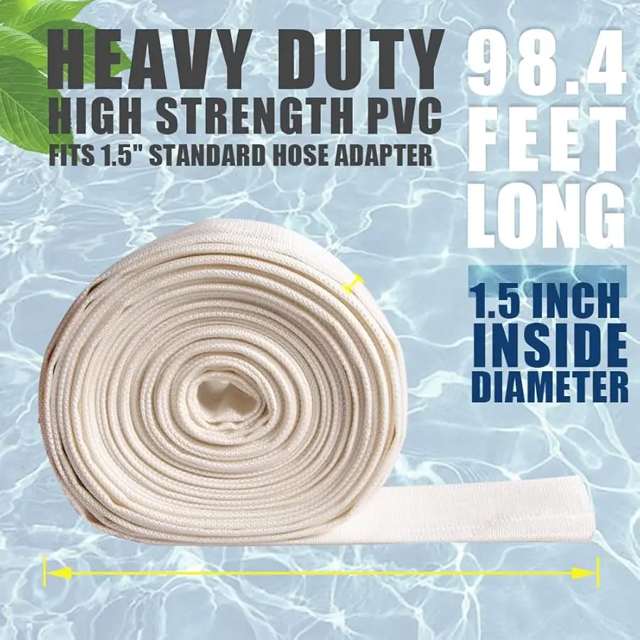 خرطوم غسيل عكسي لحمام السباحة PVC عالي التحمل مقاس 1.5 بوصة × 98.4 قدم، أنبوب تفريغ مياه مسطح للأغراض العامة للمياه Tr #2