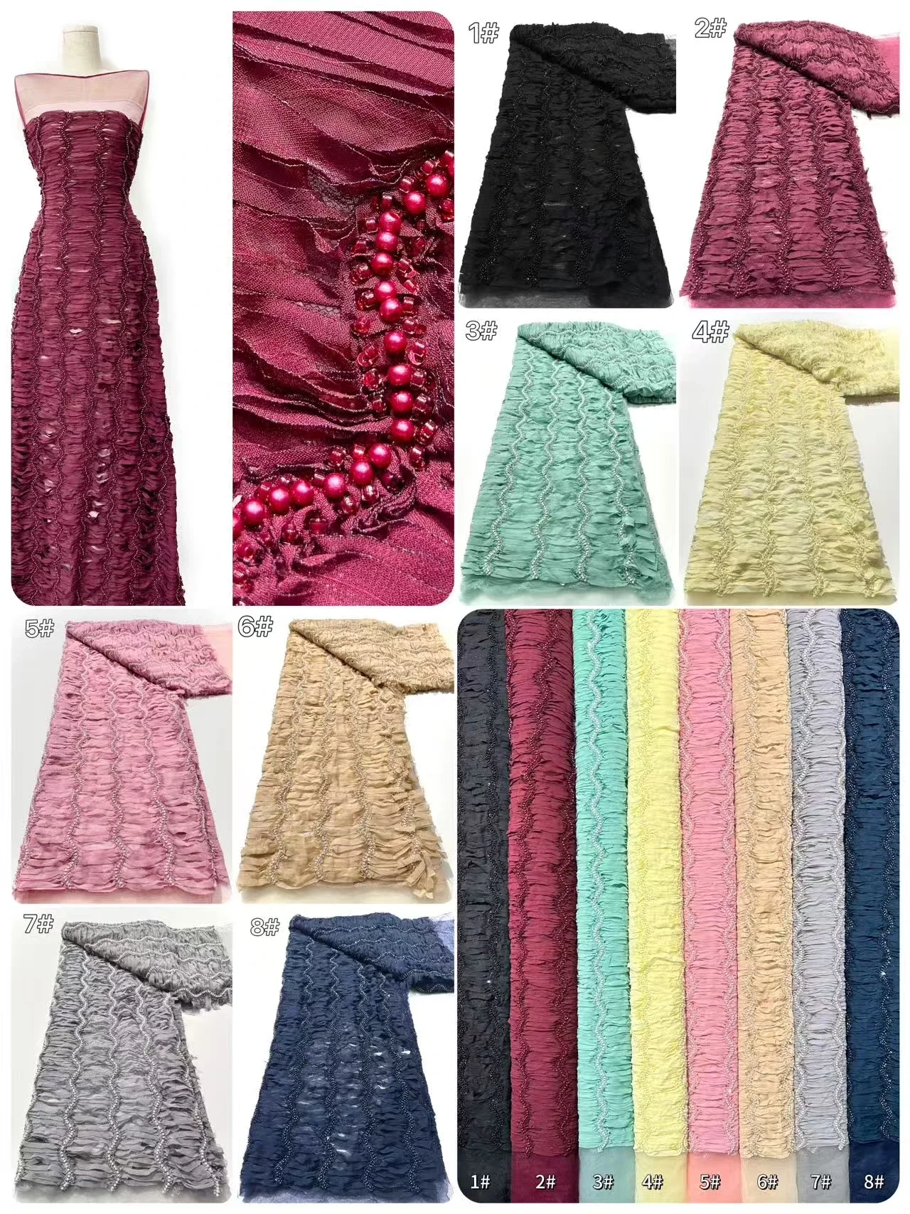 African Chiffon Tulle Lace Fabric French Luxury Sequins Beads Mesh Lace Fabric Nigerian For Woman Evening Clothes Dresses TP1588