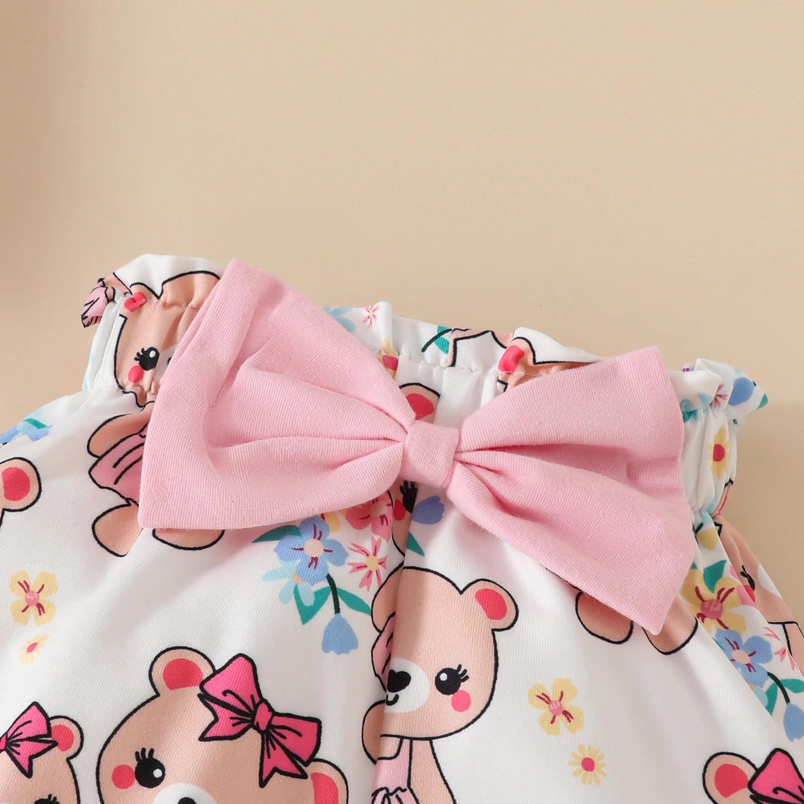 0-2Years Newborn Baby Girl Daily Clothes Set Cartoon Bear Short Sleeve Romper + Shorts with Headband Summer Lovely 3PCS Outfit 0