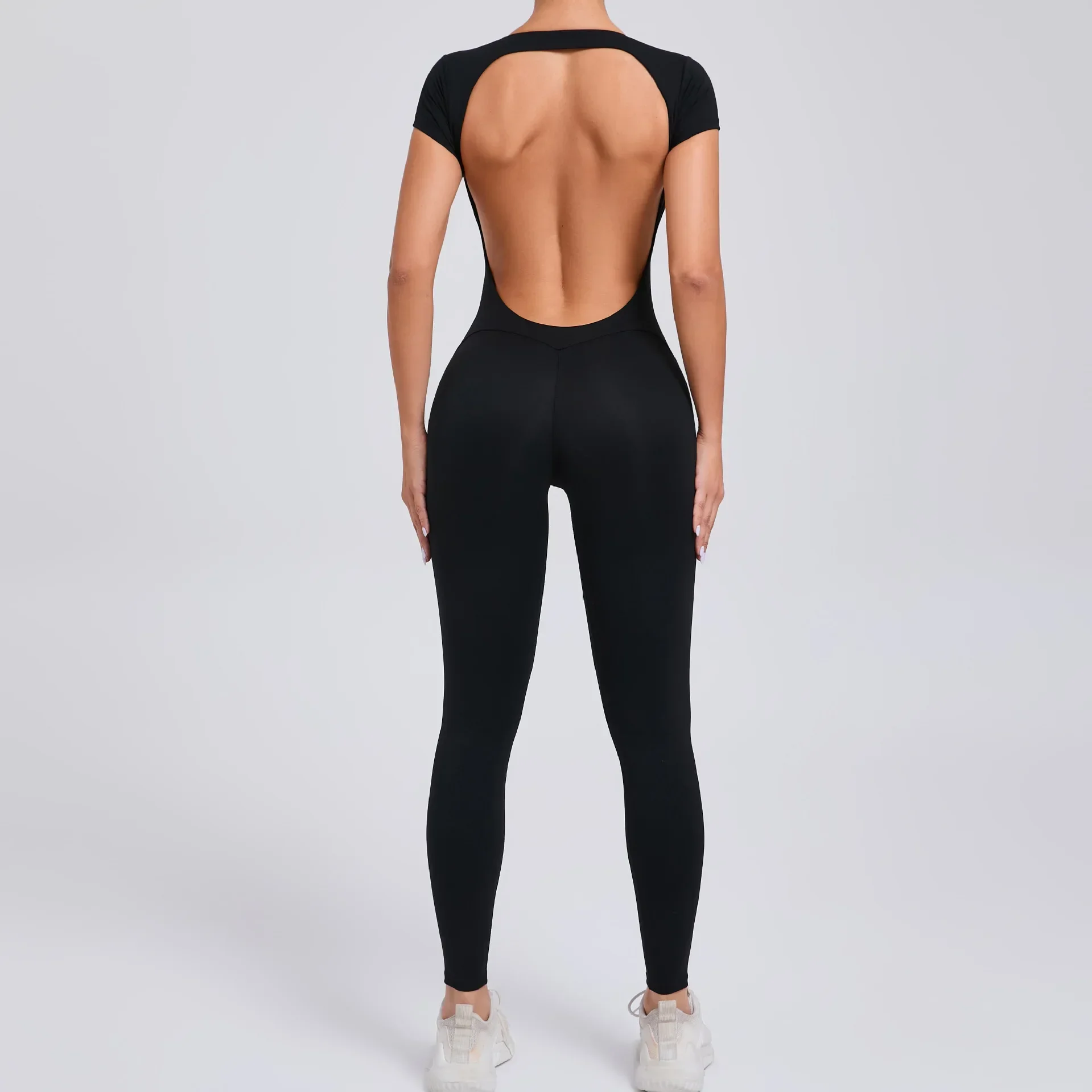 

Seamless Yoga Jumpsuits Sports Fitness Hip-lifting Short-sleeved Backless One-piece Workout Gym Leggings Tracksutis for Women