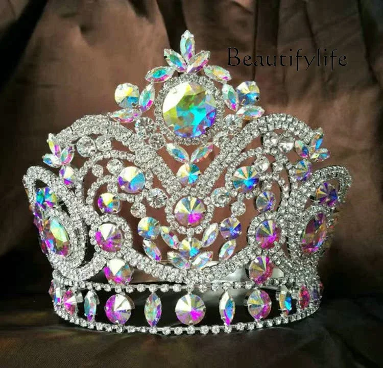 Color diamonds exaggerated luxury beauty pageant awards crown headgear model design sense shooting crown