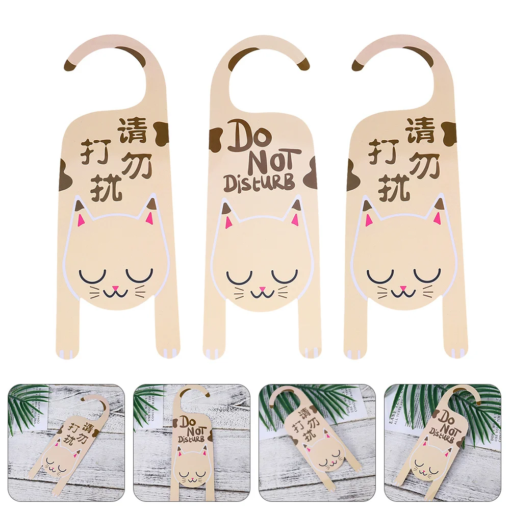 

3pcs Door Hanging Tags Cartoon Cat Shape Do Not Disturb For Office Hotel Cafe Club Pvc Durable Door Knob Hanger Sign