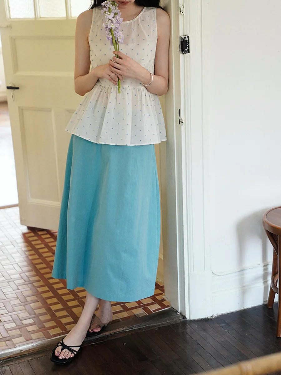 

Casual Pure Color Flower Bud Skirt Umbrella Skirt Women's Summer High Waist Midi Skirt Six-In-One Commuter Sle