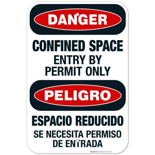 Confined Space Entry By Permit Only Bilingual Sign, OSHA Danger Sign, (SI-4076)