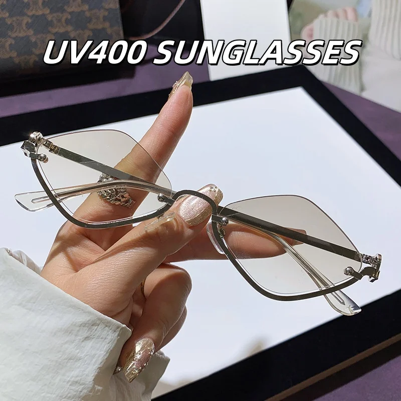 

2025 Fashion Metal Half Frame Men's and Women's Diamond Sunglasses European and American Retro Punk Small Frame Glasses