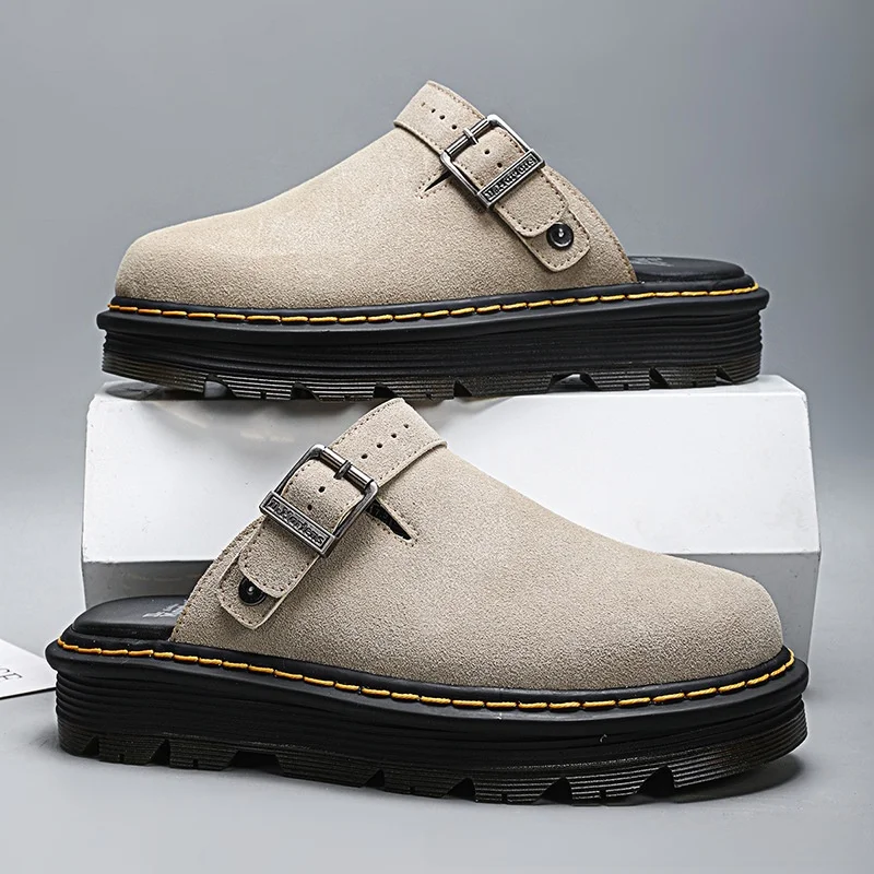 DR Sommer Anti-Pelz Slip-On Flache Unterseite Sandalen Damen Retro Große Größe Semi-Slip Pantoletten Atmungsaktive runde Zehen Slipper Schuhe