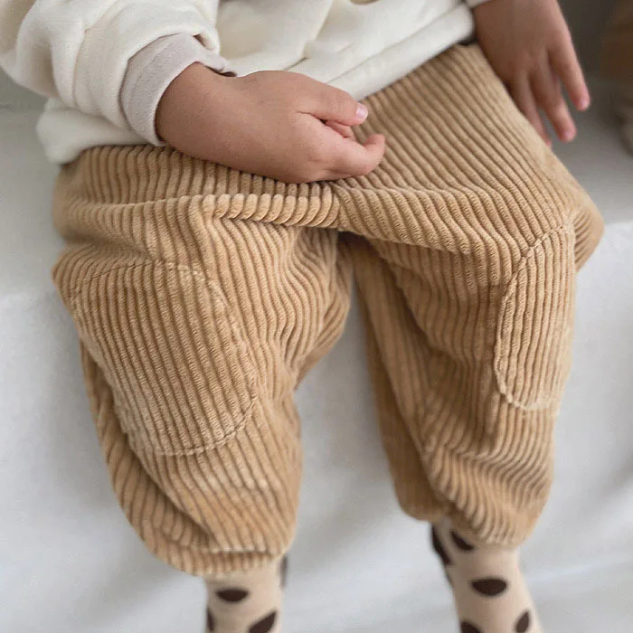 Korean Style Toddlers Kids Thicken Corduroy Pants New Winter Pure Color Unisex Baby Children Loose Casual Trousers