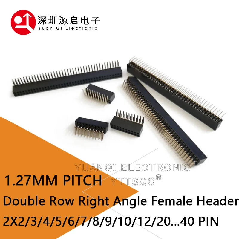 5PCS 2X/2/3/4/5/6/8/9/10/12/40 PIN R/A Double Row Right Angle FEMALE PIN HEADER 1.27MM PITCH Strip Connector PCB Board Socket