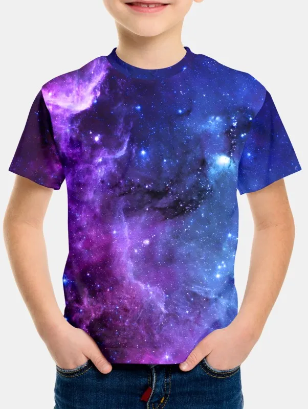 Tops Space Galaxy Purple Ang Blue T-Shirt For Boys Kids Clothes Children\'s Boy\'s Clothing Top Shirts Real Madrid Shirt 2024 Wear