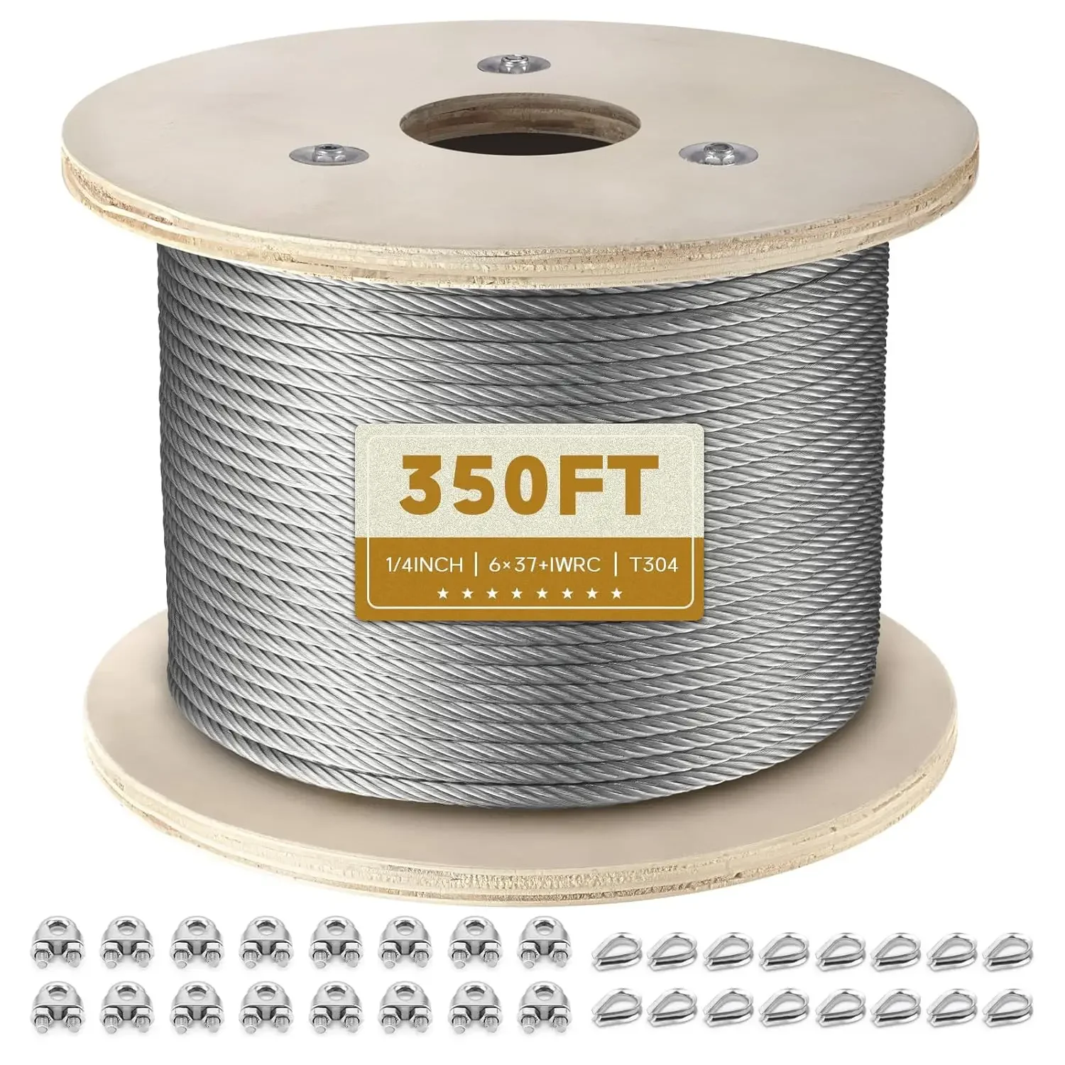 Steel Cable, 350FT Wire Rope Aircraft Cable with Cable Clamps and Thimbles for Backyard Zipline, String Lights and Deck Railing,