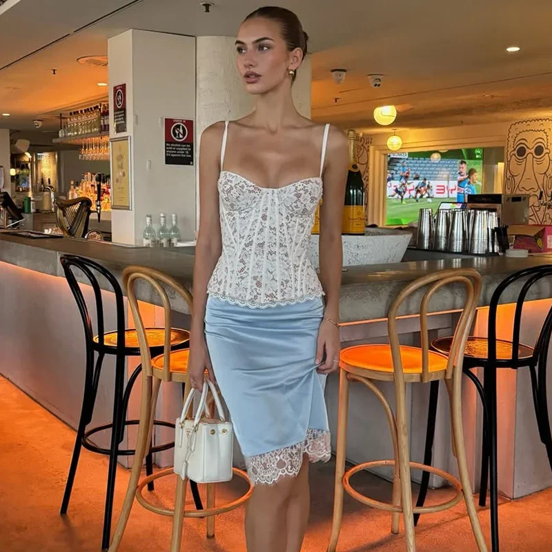 2026 New Sexy Slim Lace Vest Tops Women's Fishbone Slim Sleeveless Tanks Lace Up Summer Sleeveless Party Tanks Top