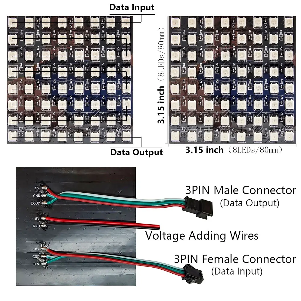 Panneau Matrix LED WS2812, 8x32, 16x16, WS2812B, Numérique, Flexible, Adressable, Intelligent, Technologie RVB, Écran Pixel 5V