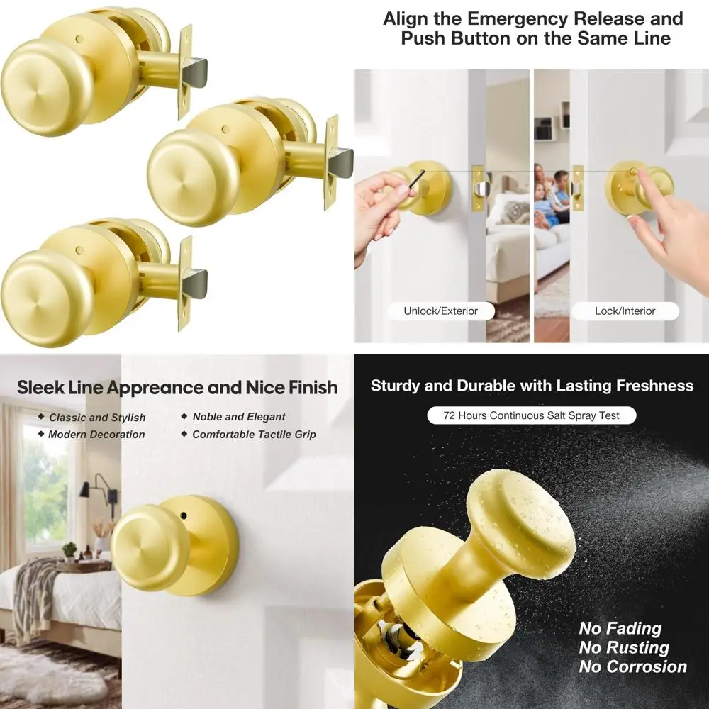 

Дверные ручки из матового золота, набор из 3 предметов для использования в помещении спальни и ванной комнате