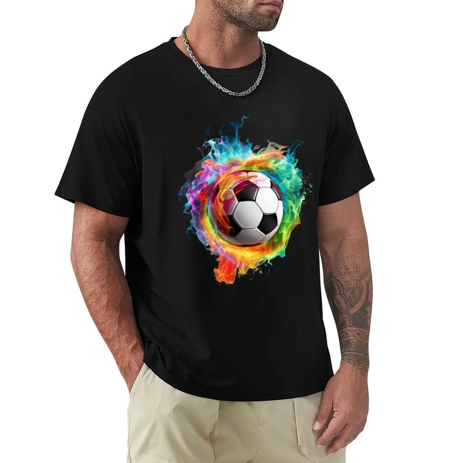

Rainbow Fire Soccer Ball T-Shirt Blouse Man t-shirt man t shirt mens graphic t-shirts