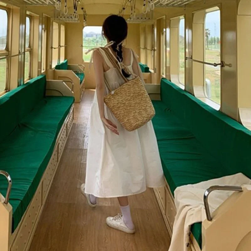 Japanse Stijl Zoete Spaghetti Band Jurken Vrouwen Zomer Mouwloze Losse Midi Jurk Vrouw Preppy A Line Jurk Mujer