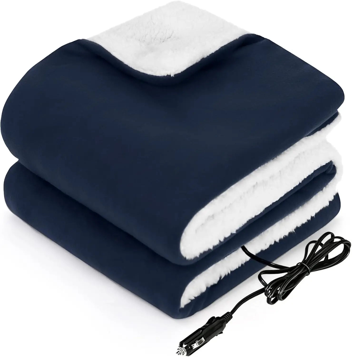 

12V Heated Car Blanket with 3 Heat Levels, Auto Off for Car, Truck, SUV, RV or Camping, Washable Navy