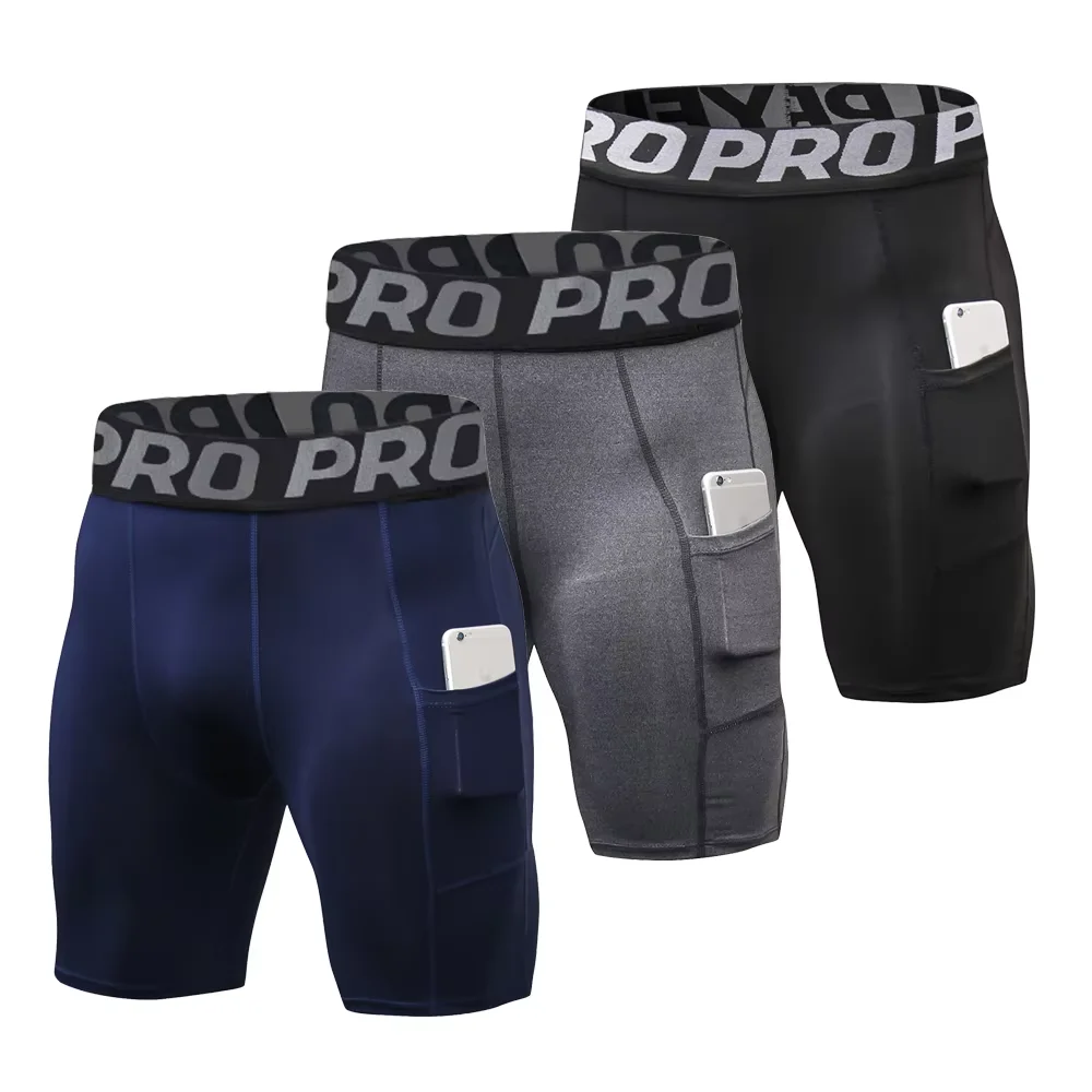 

3 Pack Mens Gym Shorts with Pockets Workout Compression Leggings for Men Boxer Briefs Running Basketball Athletic Tights