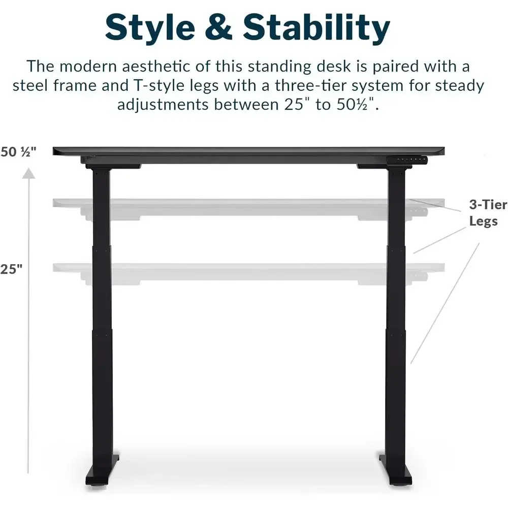 54x26 Dual Motor Electric Desk, Height Adjustable, Curved Edge, 4 Memory Presets, Easy Assembly, Cable Management, 200 lb Capaci