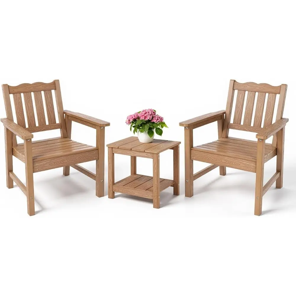 

All-Weather 3-Piece Patio Chair Set with Table, Outdoor Dining Chairs Supporting 400 lbs, Ideal for Backyard, Lawn, Deck, Teak