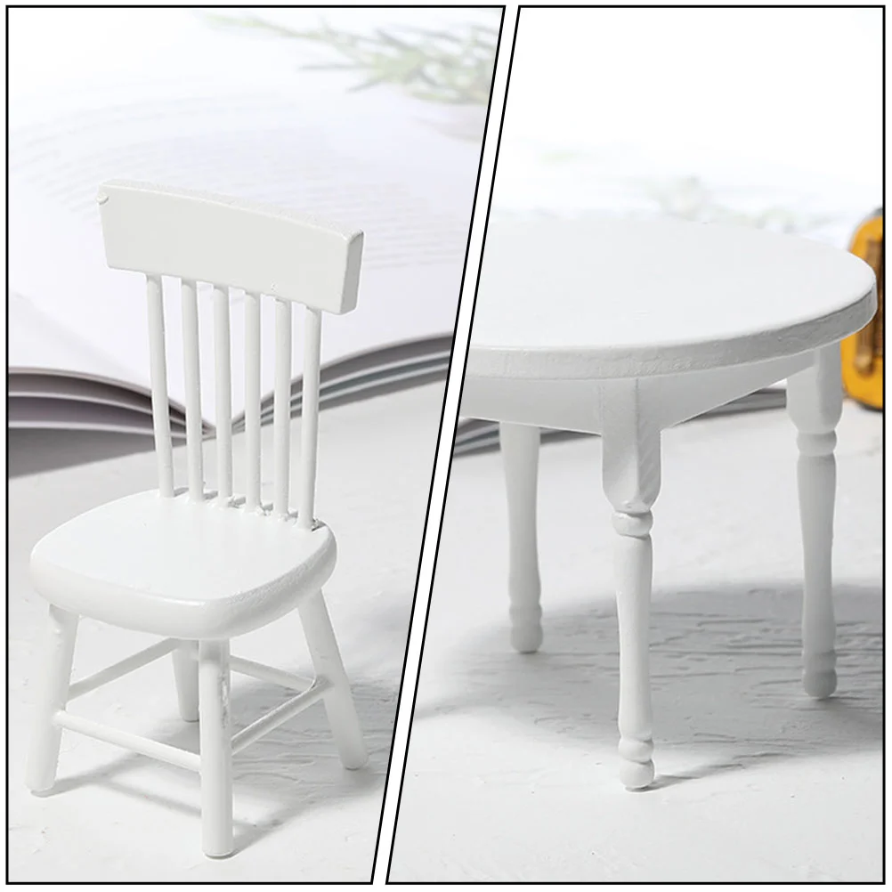 Dining Table and Chairs Mini Desk Furniture Toy House Supply Wood Model Miniature Scene Child