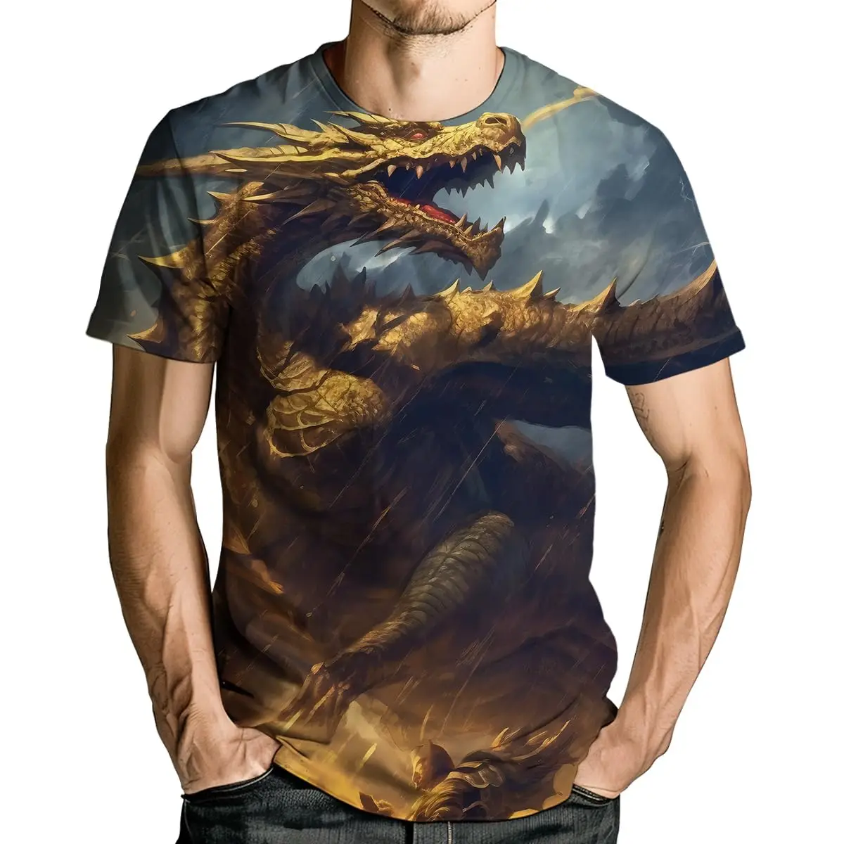 Dragon Pattern Men's T-shirts Fashion 3D Print T shirt Casual Short Sleeve O-neck Streetwear Tee Y2K Top Oversized Mens Clothing