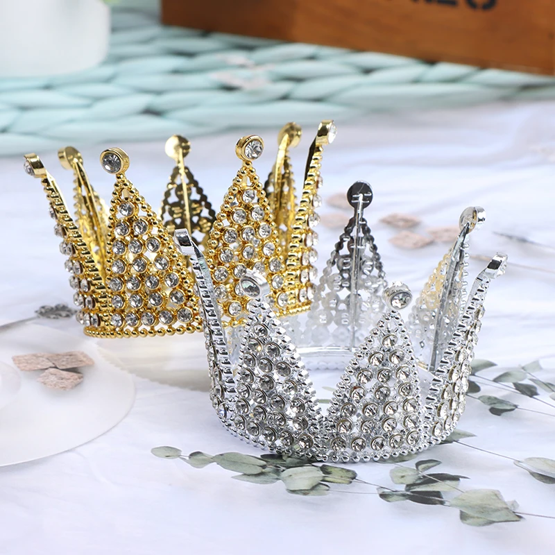 Crown Cake Topper Crystal Pearl Tiara Kids Hair Ornament Birthday Party Supplies