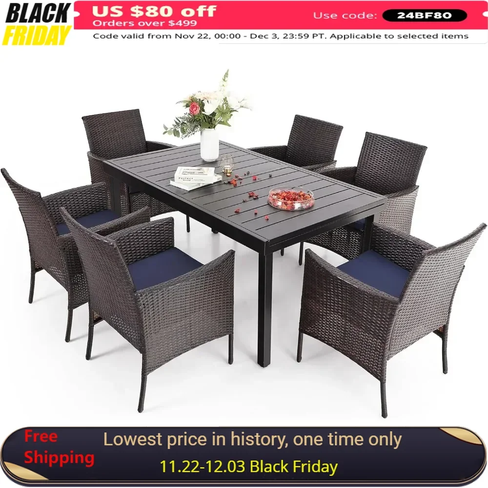 

7 Pieces Patio Dining Set,Wicker Chairs Set, Rectangular Outdoor Table and Rattan Chairs, All Weather Outdoor Dining Sets