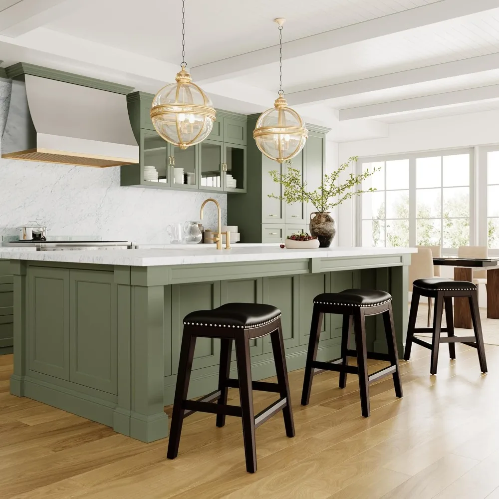 Indoor Living Durango Sattelhocker aus gebundenem Leder, 24 Thekenhöhe, Espresso, schwarzer Ledersitz