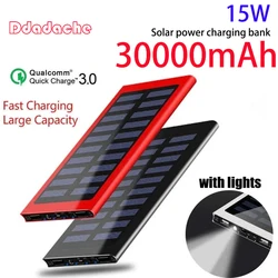 Solar 30000mAh Power Bank  Large Capacity Ultra Thin 9mm with LED Light External Solar Charger Travel Powerbank for Smartphone