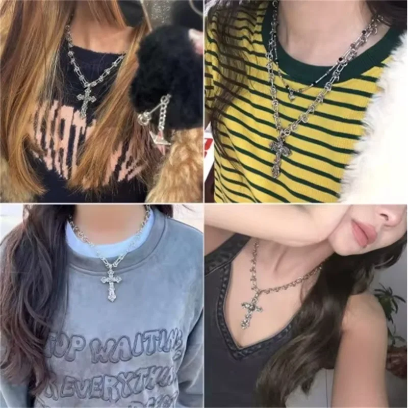 GANEMLY 316L الفولاذ المقاوم للصدأ الصب المعادن الصليب قلادة قلادة للرجال النساء الشرير الهيب هوب سلسلة طوق مجوهرات مقاوم للماء