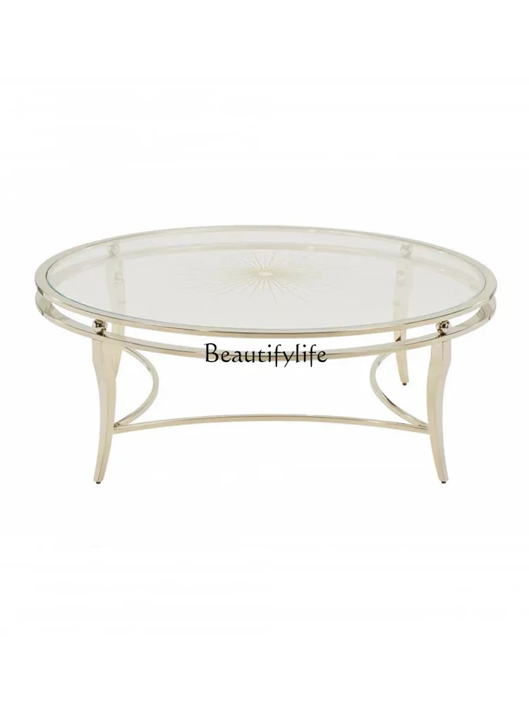

x4 American Light Luxury Star Coffee Table Living Room round Glass Stainless Steel Coffee Table Balcony Tea Table
