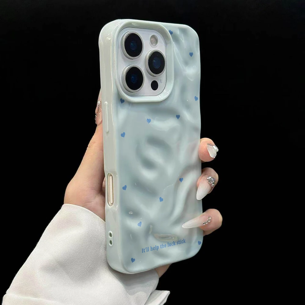 Minimalistisches Romantisches Herz INS Handyhülle für iPhone 17 16 15 14 13 12 11 Pro Max 14 Plus 17 Air Falten-Wellen Weiche Silikonhülle – Detail 10