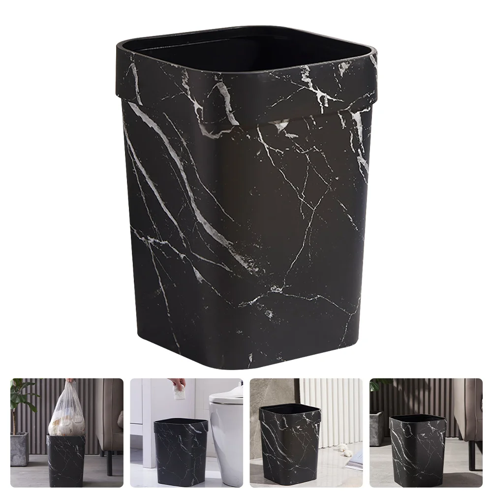 

Marble Texture Square Plastic Waste Bin For Home Bathroom Kitchen Living Room Office Large Capacity Trash Can Black