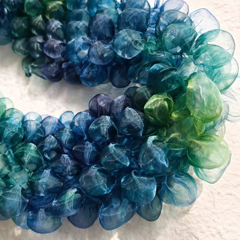 

Ткань из пузырчатой пряжи с градиентом синего цвета 80x20 см, термообработанная, прозрачная, 3D кружевная ткань для дизайнеров моды, для пошива платьев и одежды своими руками