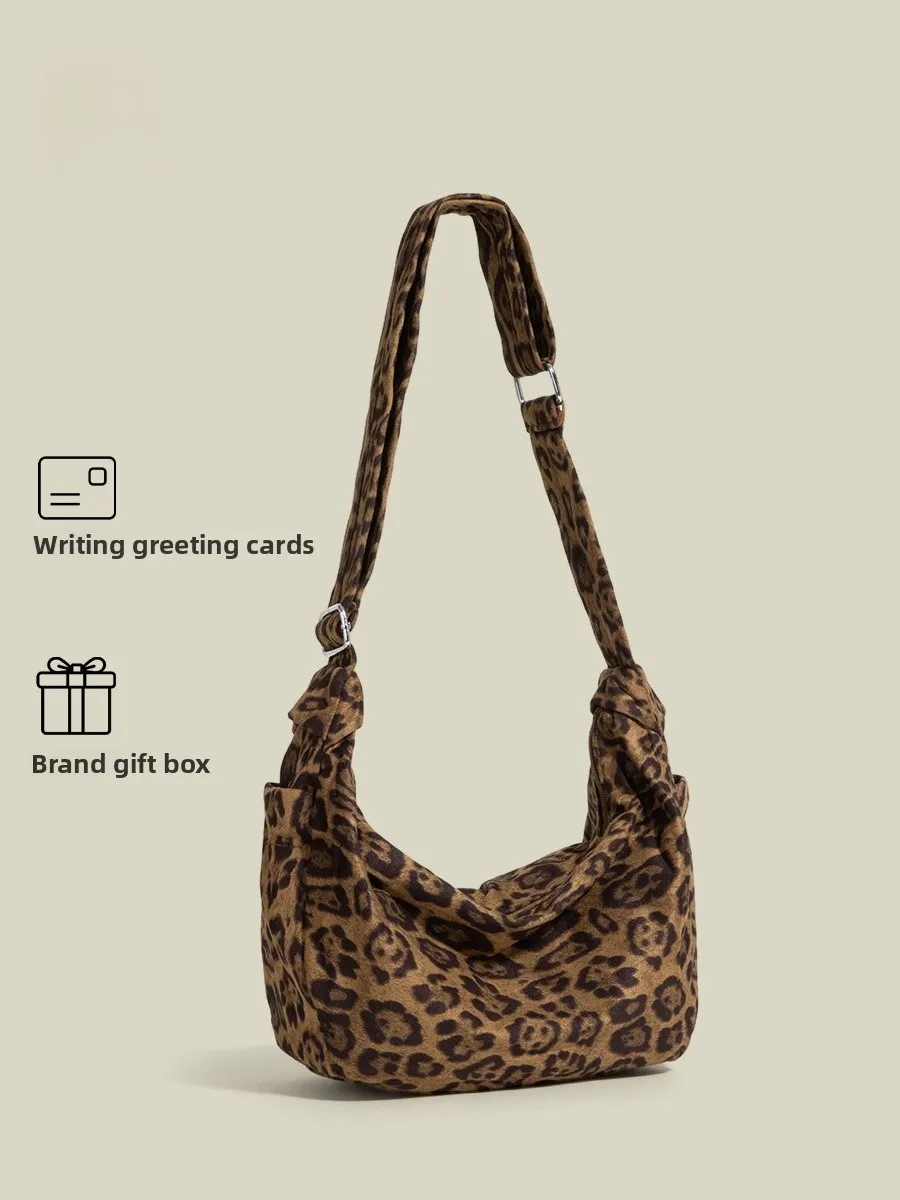 

Женская сумка-пельмень Lirtu из замши с леопардовым принтом в стиле ретро, модная повседневная сумка через плечо, городская сумка на одно плечо