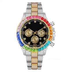 Luxury Men Watches Colorful Quartz Wristwatches Rhinestone Watch Calendar Watch Male Clock Gift Relogios Masculino Montre Homme