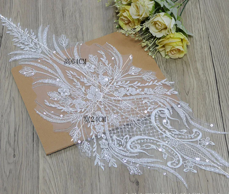 Sewing sequin Luxury beaded appliques for bridal wedding dresses DIY sequins rhinestone patches ropa patches lace trims