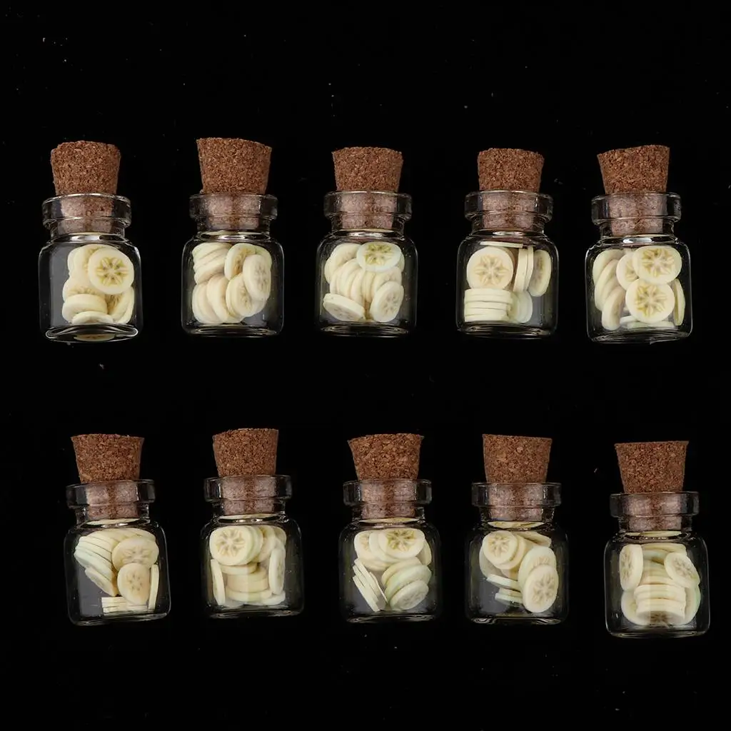10pcs Glass Jar with Cork, 1:12 Scale Dollhouse Miniature Food Model Banana