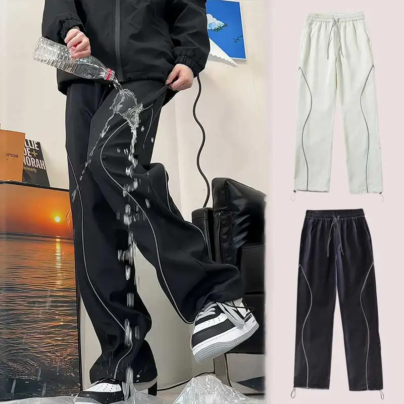 Reflective Casual Pants Waterproof Men Streetwear Night Hip Hop  Cargo Pants Straight Leg Pants Streetwear Fashion Trousers