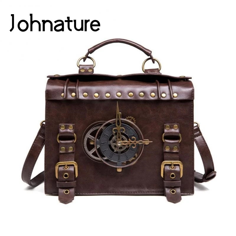 Johnature Women Bag 2024 New Pu Leather Steampunk Industrial Retro Handbag Large Capacity Hasp Female Shoulder Messenger Bags