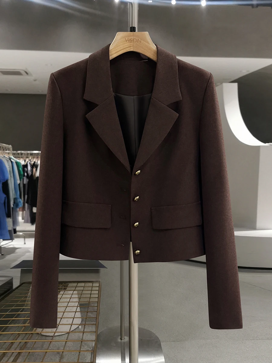 

Slimming Red Brown Retro Suit Jacket for Women Elegant Lady Small Size 2026 New Spring Autumn Seasonal Western Style Coat