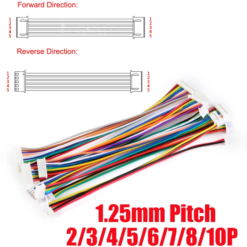 5Pcs Micro JST 1.25mm Wire Cable Connector 2P 3P 4P 5P 6P 7P 8P Same Reverse Direction Double Female Plug 10cm Electronic Dual