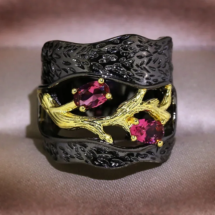 Natural Garnet Crystal Ring Gold Plated Uranium Ring Italian Jewelry First Class Craftsmanship Direct From Manufacturer