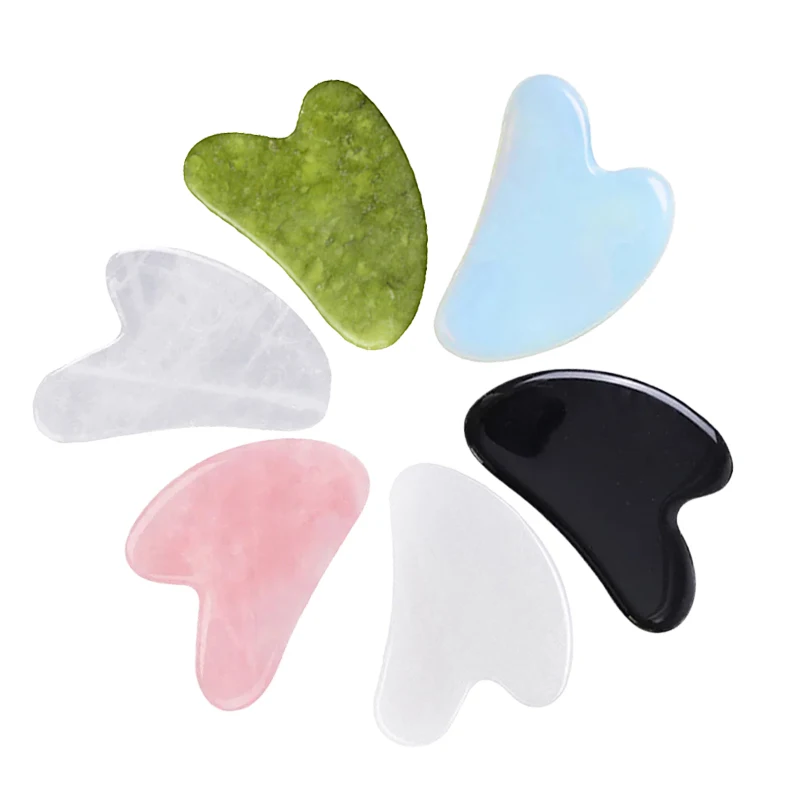 Natural Jade Crystal Heart-Shaped Scraping Board Crystal Gua Sha Board Face Beauty V-Shaped Jade Scraping Massage Tools